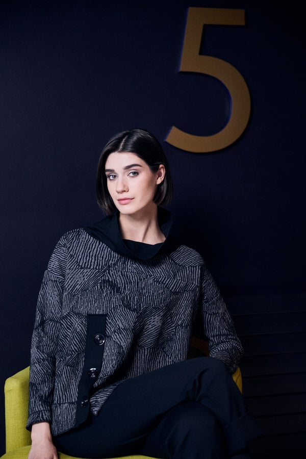 Carraig Donn Grey Jacquard Button Top