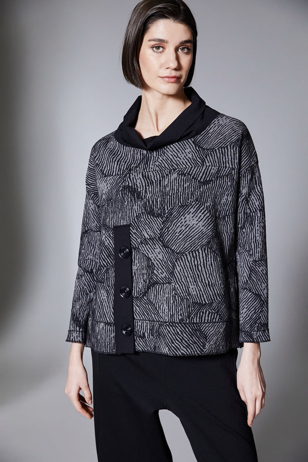 Carraig Donn Grey Jacquard Button Top