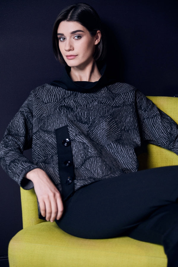 Carraig Donn Grey Jacquard Button Top