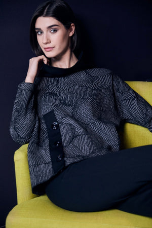 Carraig Donn Grey Jacquard Button Top