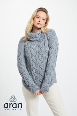 Carraig Donn Grey Merino Cowl Neck Sweater