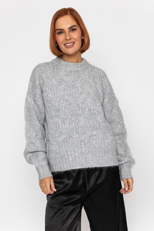 Carraig Donn Grey Soft-Touch Cable Knit Crew Jumper