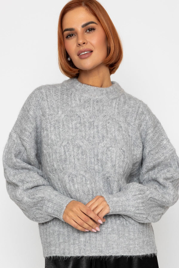 Carraig Donn Grey Soft-Touch Cable Knit Crew Jumper
