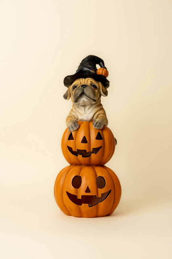 Carraig Donn Halloween Dog and Pumpkin Stack Decoration