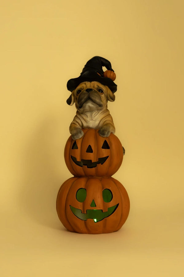Carraig Donn Halloween Dog and Pumpkin Stack Decoration