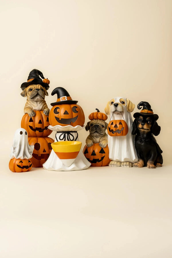 Carraig Donn Halloween Dog and Pumpkin Stack Decoration