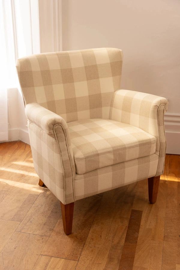 Carraig Donn Hampton Grey Checked Armchair with Wooden Legs