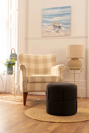 Carraig Donn Hampton Grey Checked Armchair with Wooden Legs