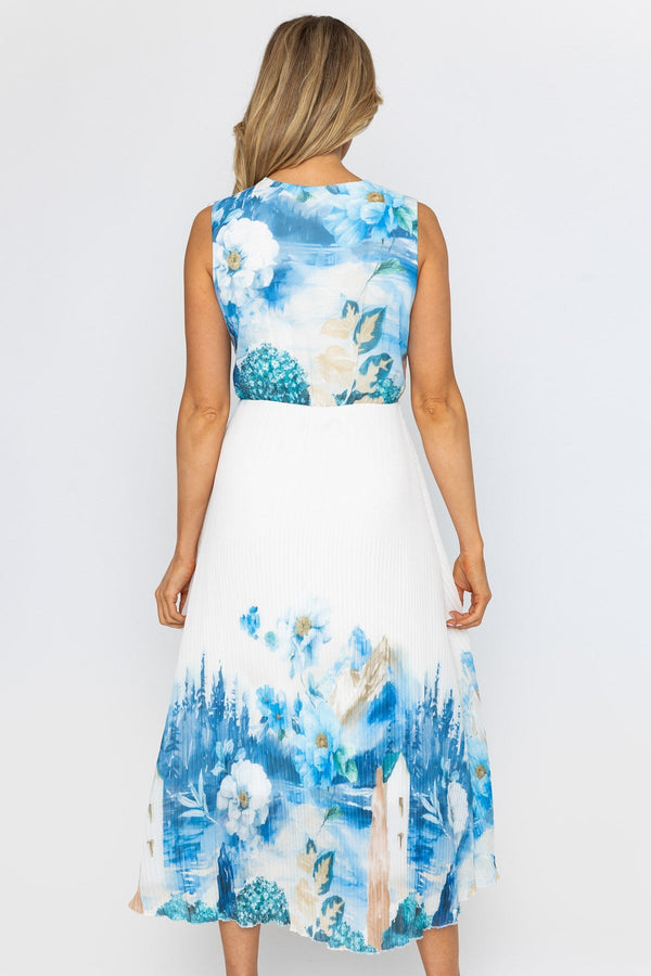 Carraig Donn Hannah Blue Print Sleeveless Midi Dress