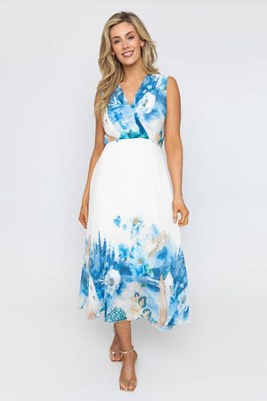 Carraig Donn Hannah Blue Print Sleeveless Midi Dress
