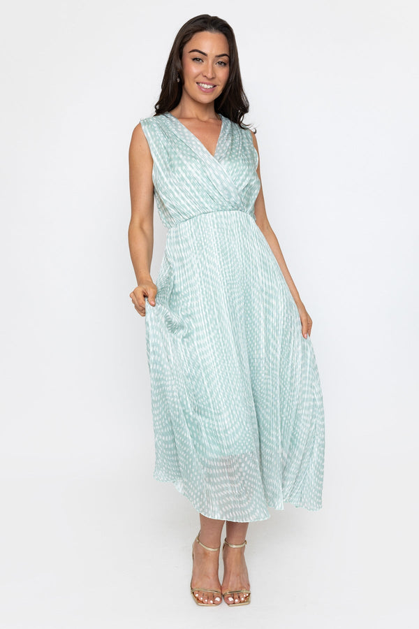 Hannah Green Print Sleeveless Midi Dress Hannah Green Print Sleeveless Midi Dress