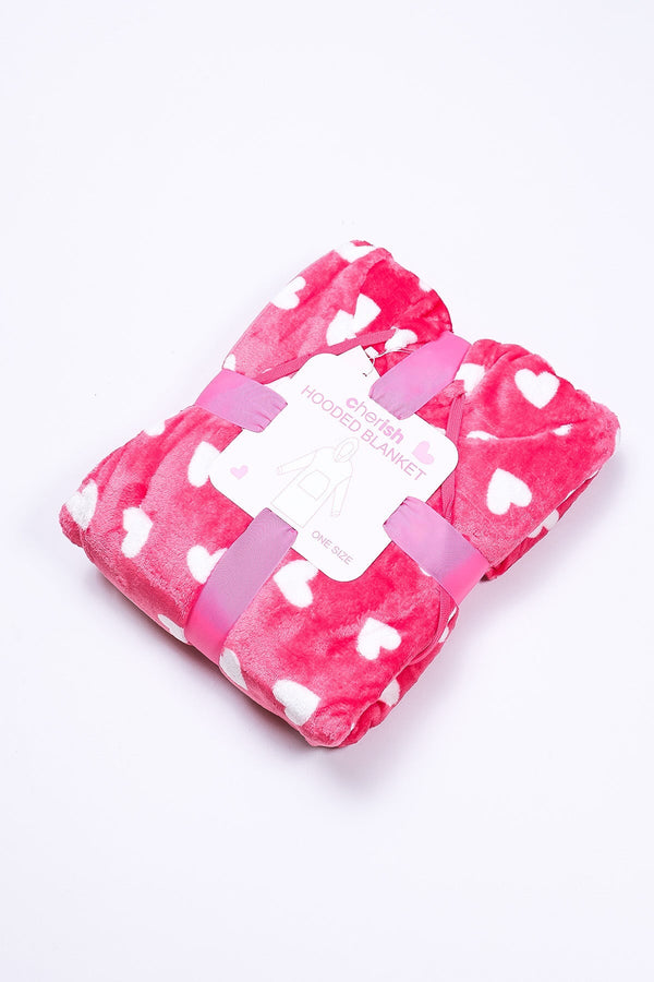 Carraig Donn Heart Print Hooded Blanket in Pink