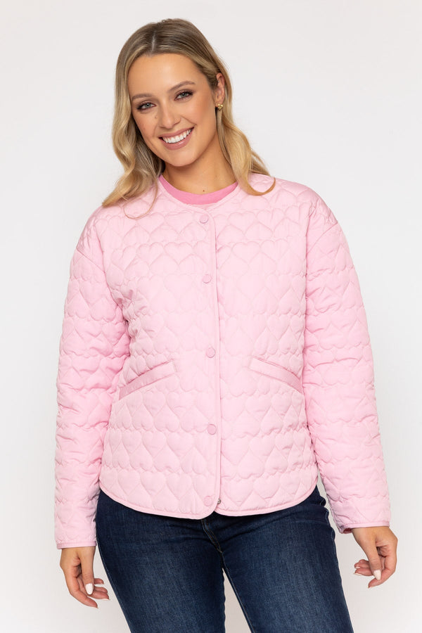 Carraig Donn Heart Quilted Jacket in Pink