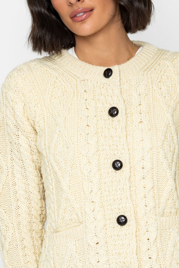 Carraig Donn Heritage Cable Knit Cardigan in Ecru