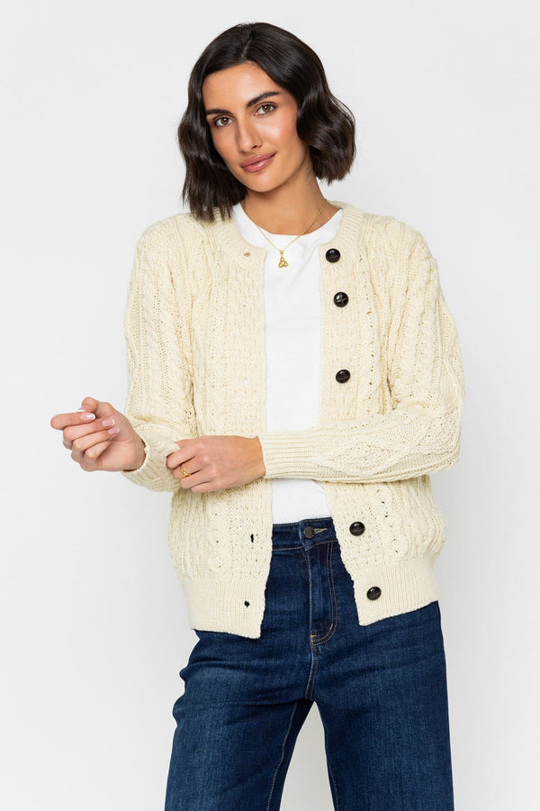Carraig Donn Heritage Cable Knit Cardigan in Ecru