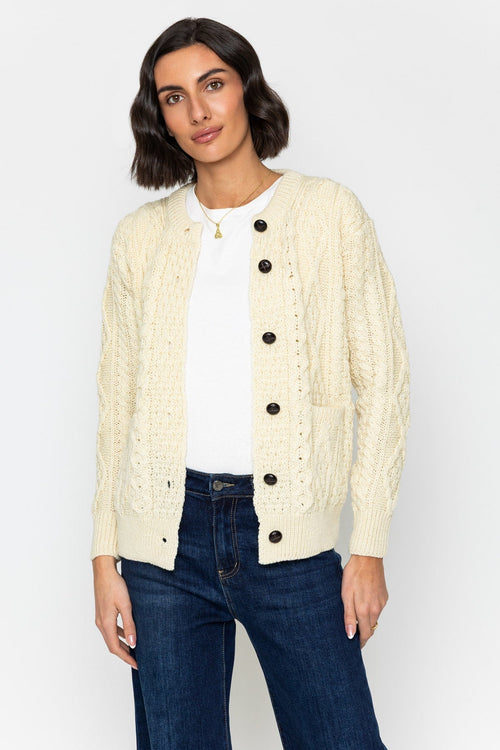 Carraig Donn Heritage Cable Knit Cardigan in Ecru