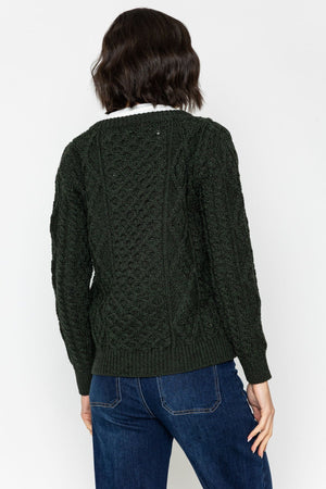 Carraig Donn Heritage Cable Knit Cardigan in Green