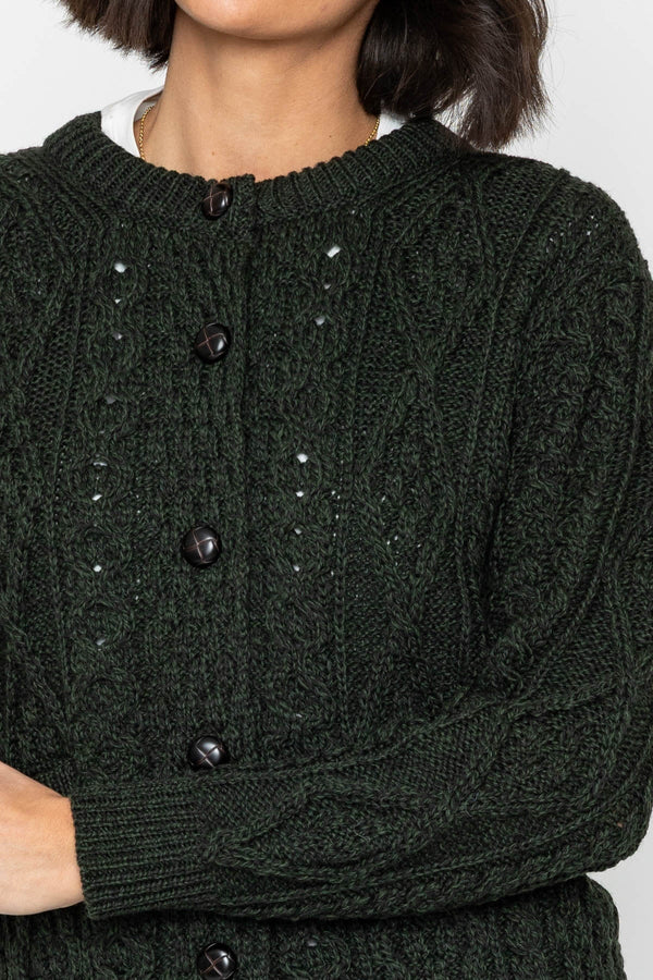 Carraig Donn Heritage Cable Knit Cardigan in Green
