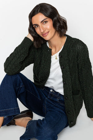 Carraig Donn Heritage Cable Knit Cardigan in Green