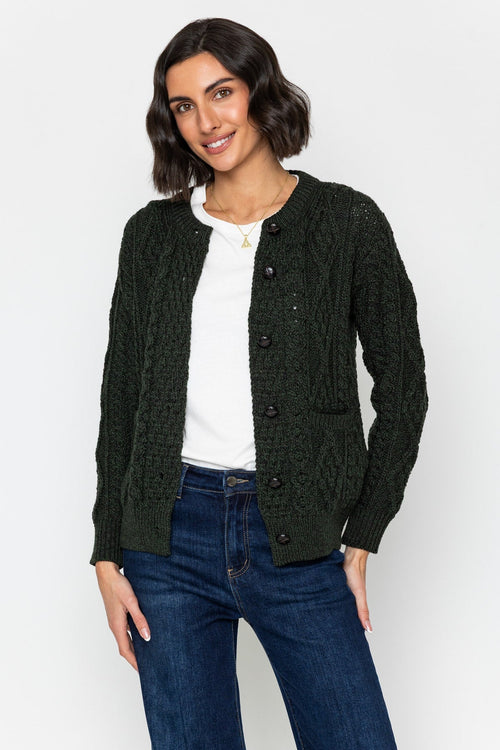 Heritage Cable Knit Cardigan in Green
