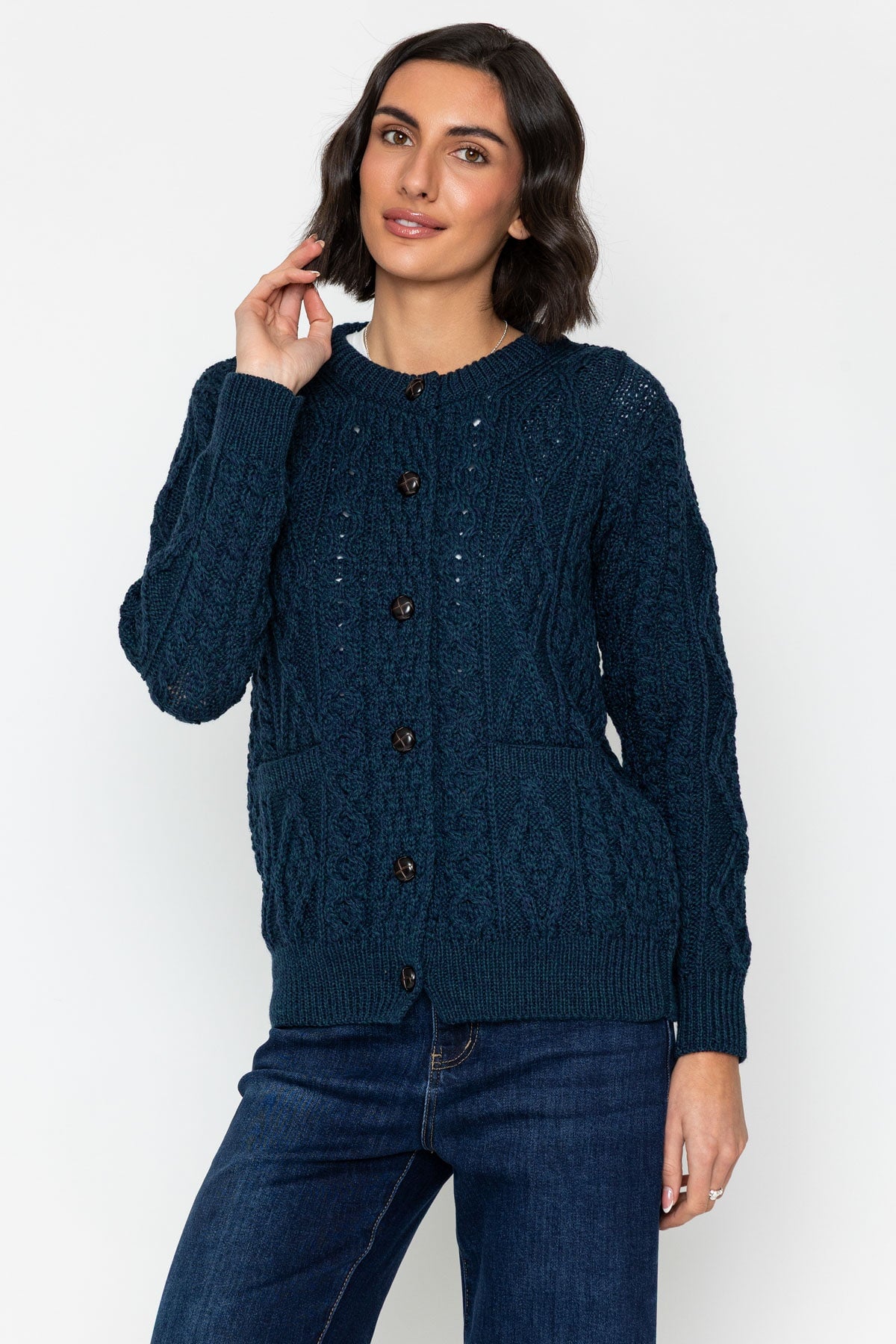 Heritage Cable Knit Cardigan in Navy