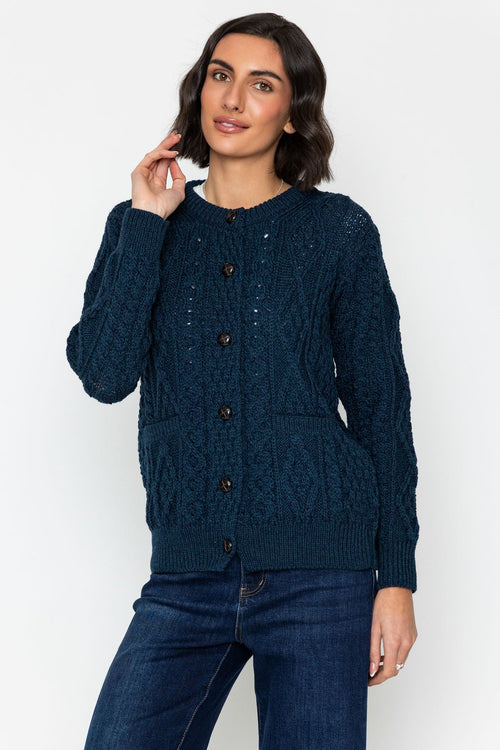 Heritage Cable Knit Cardigan in Navy