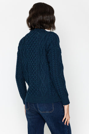 Carraig Donn Heritage Cable Knit Cardigan in Navy