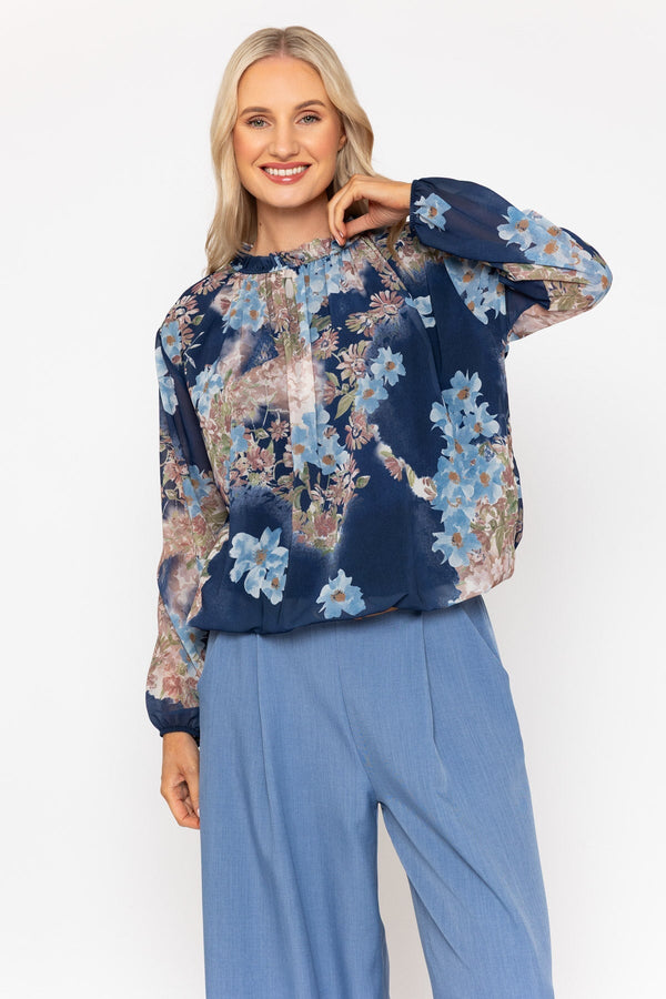Carraig Donn High Neck Printed Top in Navy