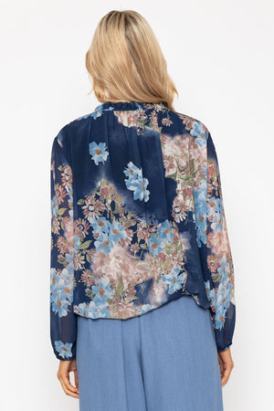 Carraig Donn High Neck Printed Top in Navy