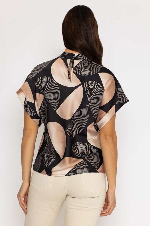 Carraig Donn High Neck Sateen Top in Black and Gold Print