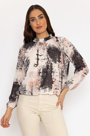 High Neck Top in Mono Print