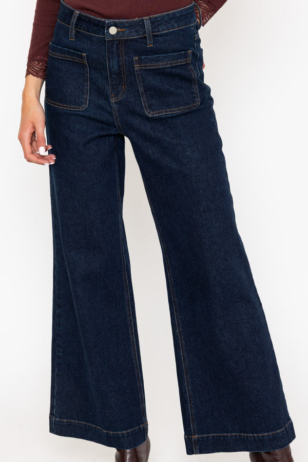 Carraig Donn High Waist Flare Jeans with Patch Pockets in Denim