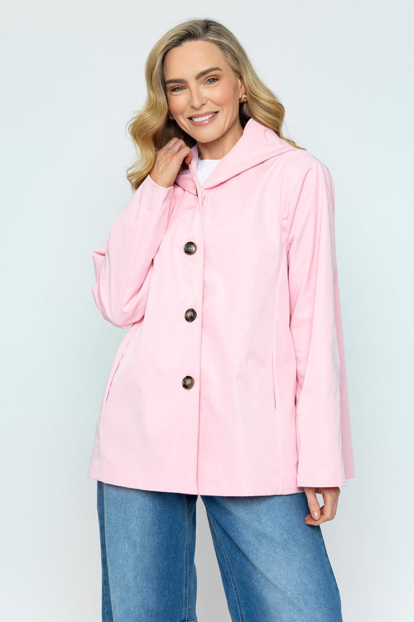 Carraig Donn Hooded Button Up Jacket in Pink
