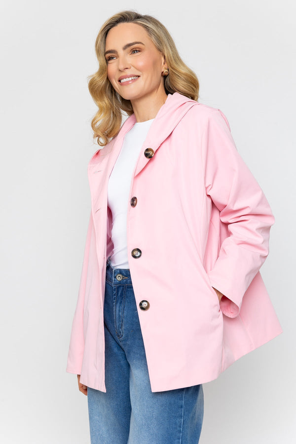 Carraig Donn Hooded Button Up Jacket in Pink