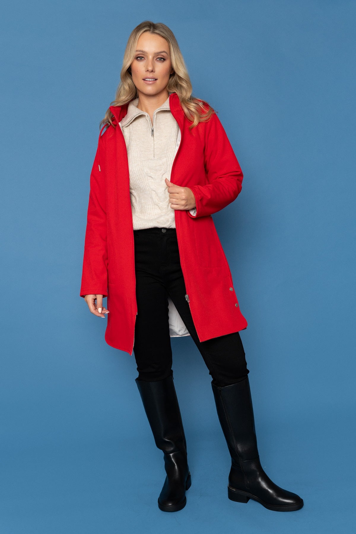 Hooded Soft Shell Rain Jacket in Red