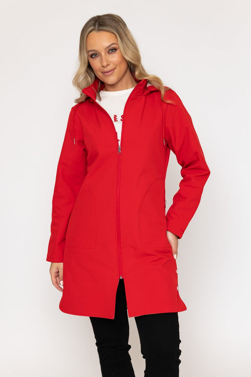 Hooded Soft Shell Rain Jacket in Red