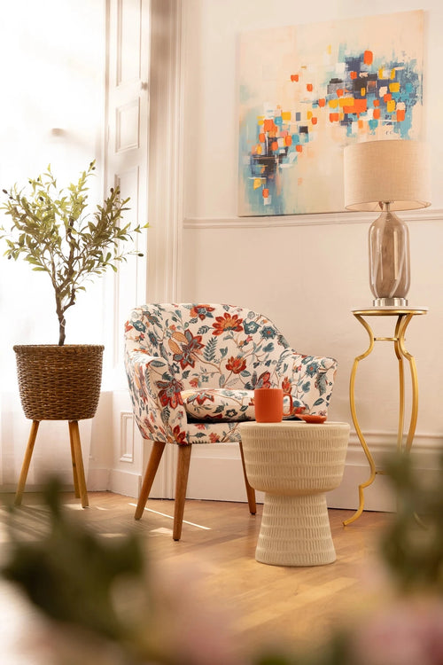 Jones Red Floral Print Chair with Wooden Legs