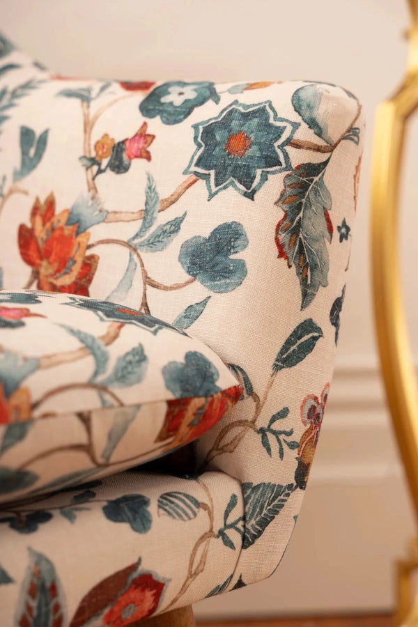 Carraig Donn Jones Red Floral Print Chair with Wooden Legs