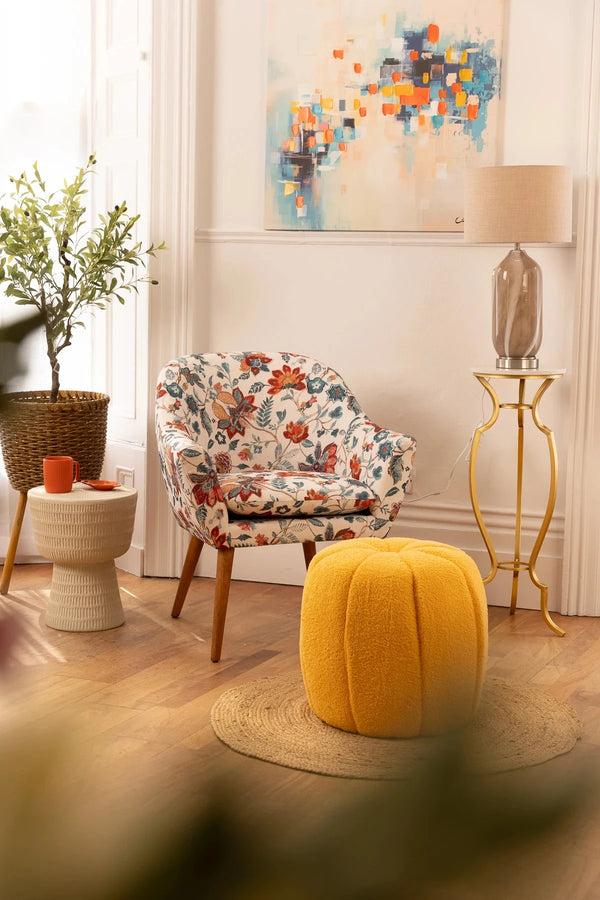 Carraig Donn Jones Red Floral Print Chair with Wooden Legs