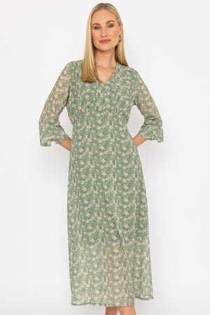 Kerry Midi Dress in Khaki Print