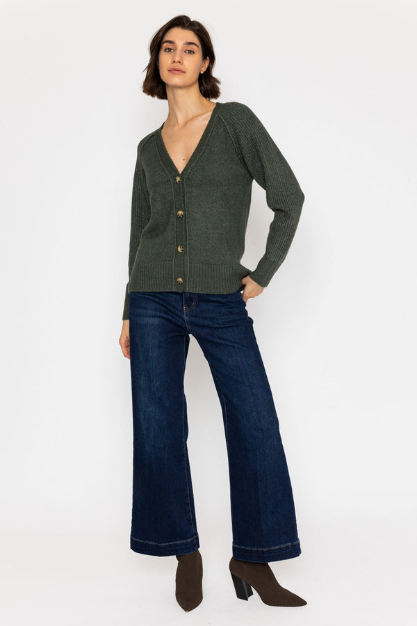Carraig Donn Khaki Cardigan with Ribbed Sleeves