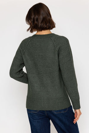 Carraig Donn Khaki Cardigan with Ribbed Sleeves