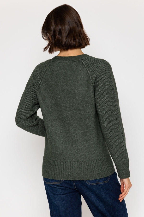 Carraig Donn Khaki Cardigan with Ribbed Sleeves