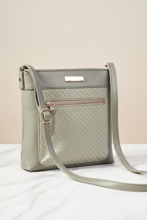 Khaki Classic Crossbody Bag With Woven Pocket