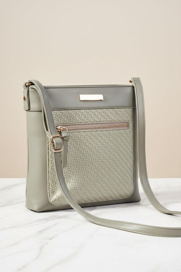 Carraig Donn Khaki Classic Crossbody Bag With Woven Pocket