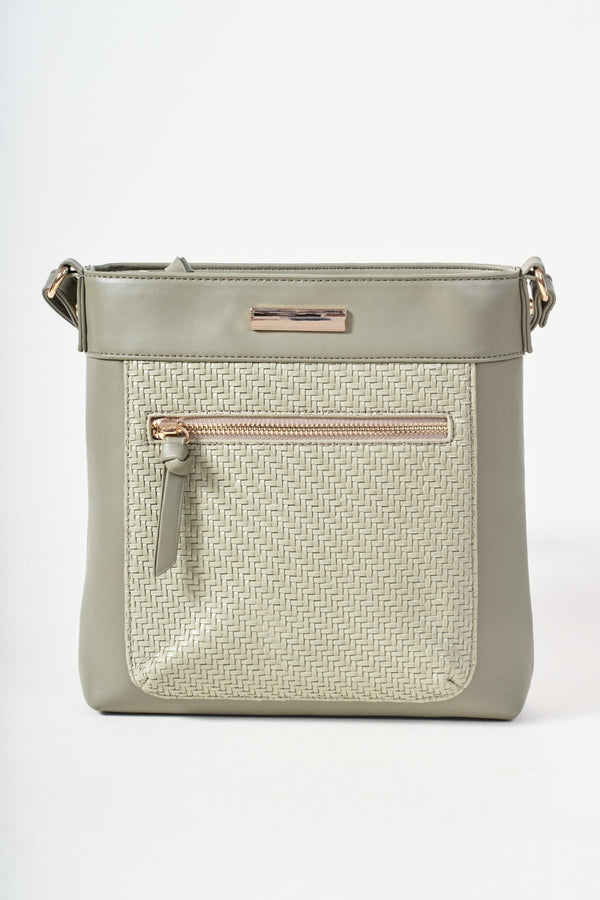 Carraig Donn Khaki Classic Crossbody Bag With Woven Pocket
