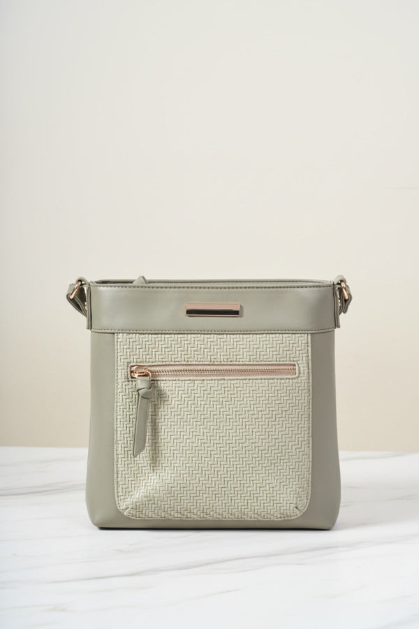 Carraig Donn Khaki Classic Crossbody Bag With Woven Pocket