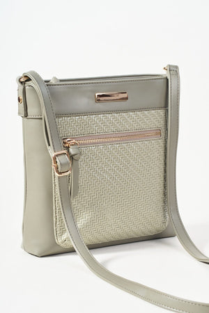 Carraig Donn Khaki Classic Crossbody Bag With Woven Pocket