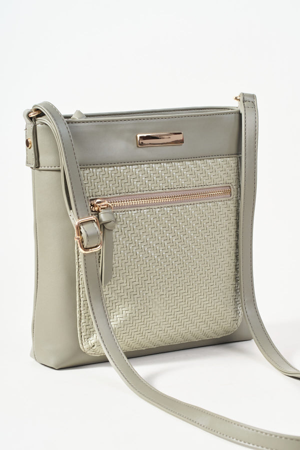 Carraig Donn Khaki Classic Crossbody Bag With Woven Pocket