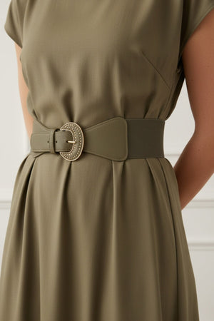 Carraig Donn Khaki Large Buckle Elasticated Belt